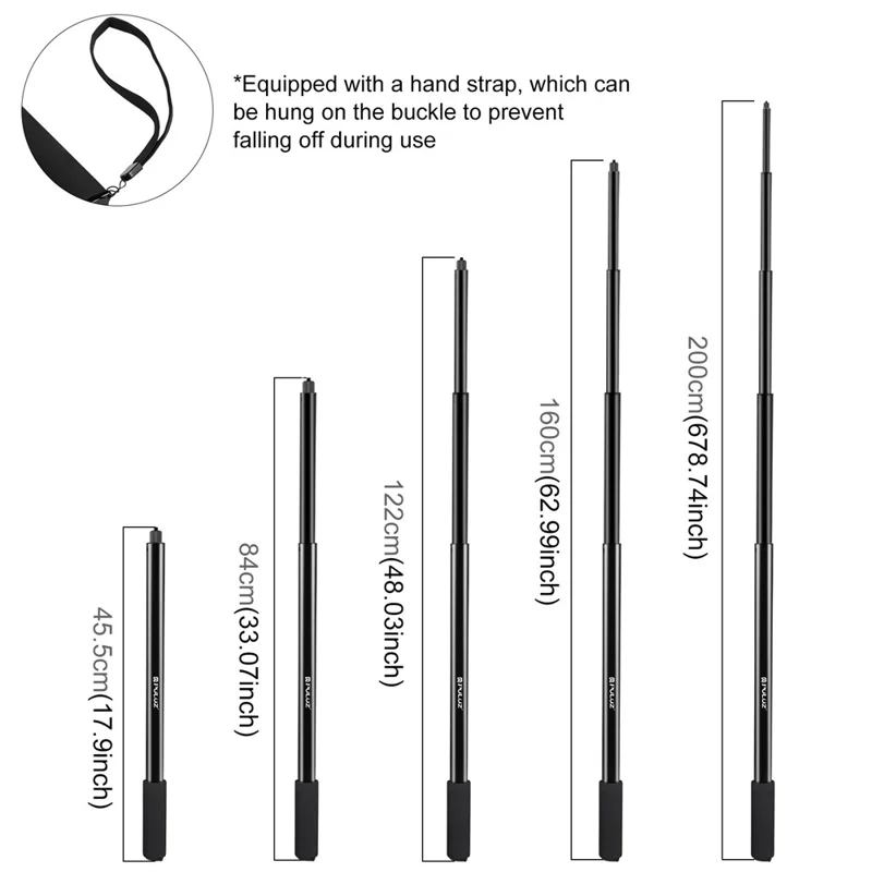 PULUZ PU641B 200cm Bullet Time Invisible Selfie Stick for Insta360 ONE RS / X3 / X2 Extension Rod with Hand Strap