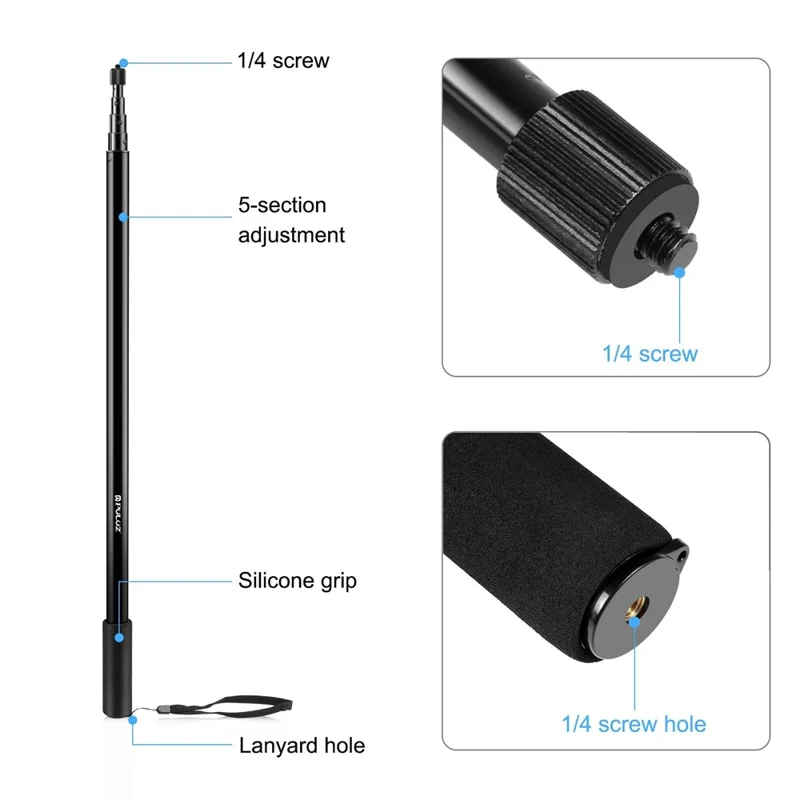 PULUZ PU642B 300cm Bullet Time Invisible Selfie Stick for Insta360 ONE RS / X3 / X2 Extension Rod with Hand Strap