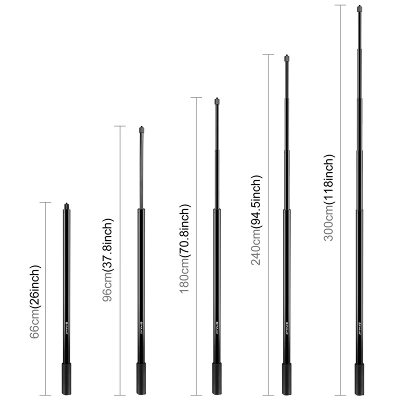 PULUZ PU642B 300cm Bullet Time Invisible Selfie Stick for Insta360 ONE RS / X3 / X2 Extension Rod with Hand Strap