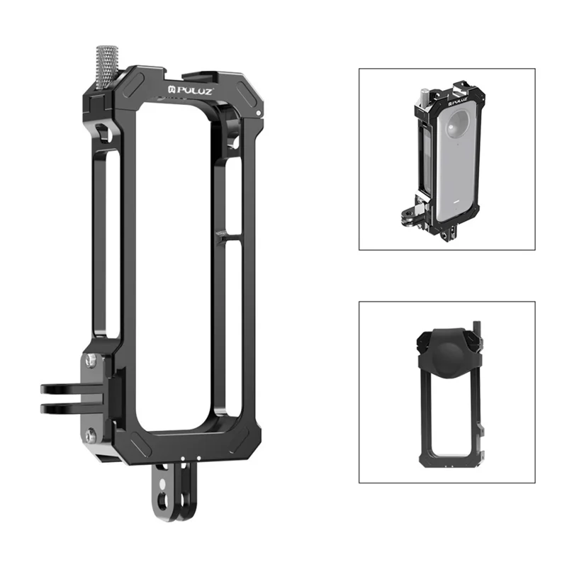 PULUZ PU805B For Insta360 X3 Aluminum Alloy Rabbit Cage Housing Frame with Expand Cold Shoe Mount