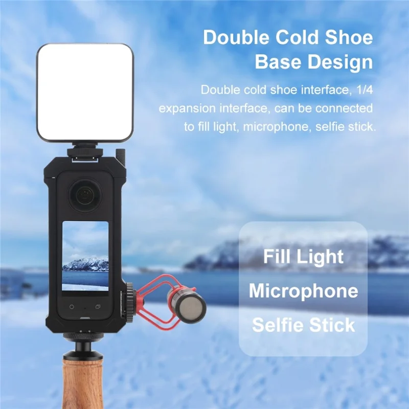 PULUZ PU805B For Insta360 X3 Aluminum Alloy Rabbit Cage Housing Frame with Expand Cold Shoe Mount