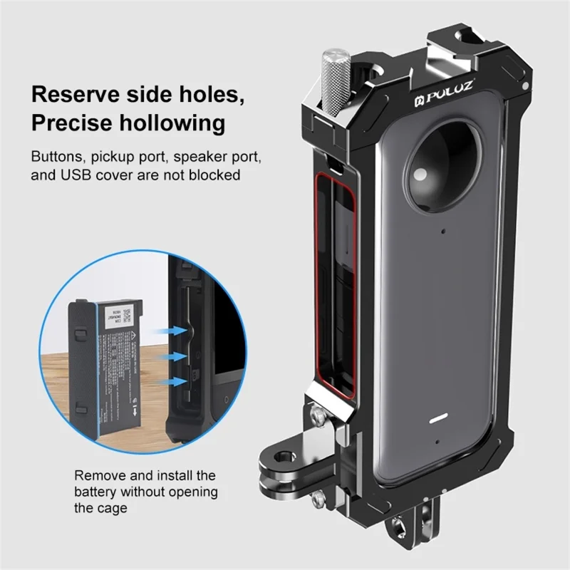 PULUZ PU805B For Insta360 X3 Aluminum Alloy Rabbit Cage Housing Frame with Expand Cold Shoe Mount