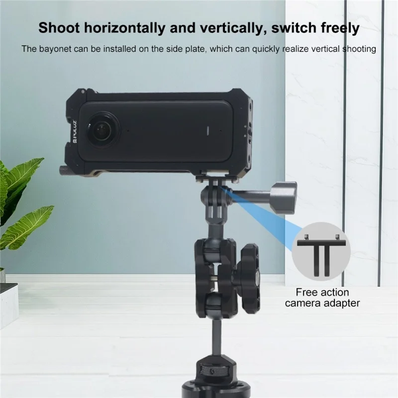 PULUZ PU805B For Insta360 X3 Aluminum Alloy Rabbit Cage Housing Frame with Expand Cold Shoe Mount