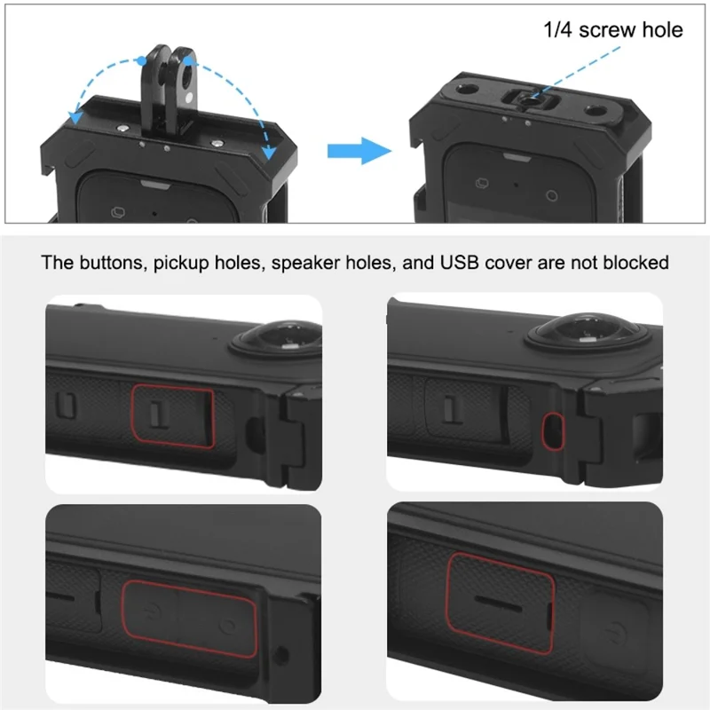 PULUZ PU805B For Insta360 X3 Aluminum Alloy Rabbit Cage Housing Frame with Expand Cold Shoe Mount