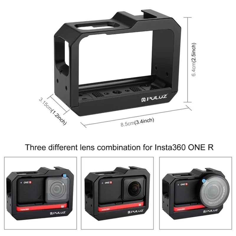 PULUZ PU511 For Insta360 ONE R Aluminum Alloy Frame Cold Shoe Mount Protective Cage - Black