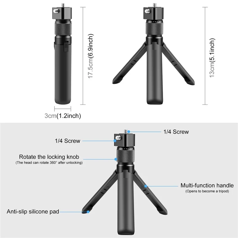 PULUZ PU886B Para Insta360 X3 Suporte de Tripé de Movimento Bala Rotativo Grip Tripé de Mesa Suporte de Câmera de Ação Selfie Stick