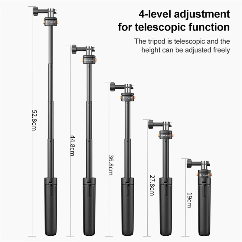 PULUZ PU729B Mini Magnetic Quick Release Tripod Adjustable Height Portable Selfie Stick for Action Cameras