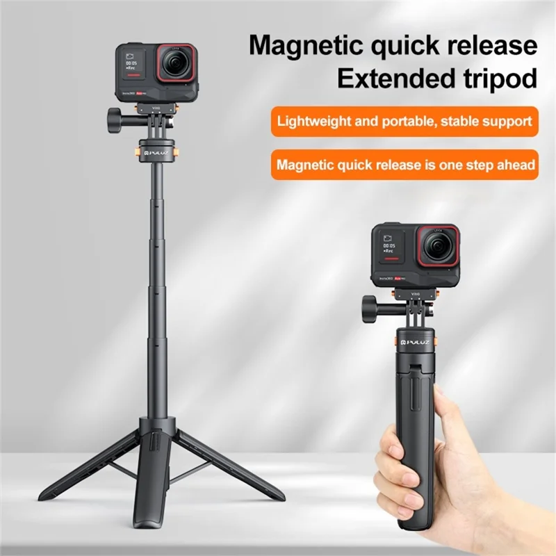 PULUZ PU729B Mini Magnetic Quick Release Tripod Adjustable Height Portable Selfie Stick for Action Cameras