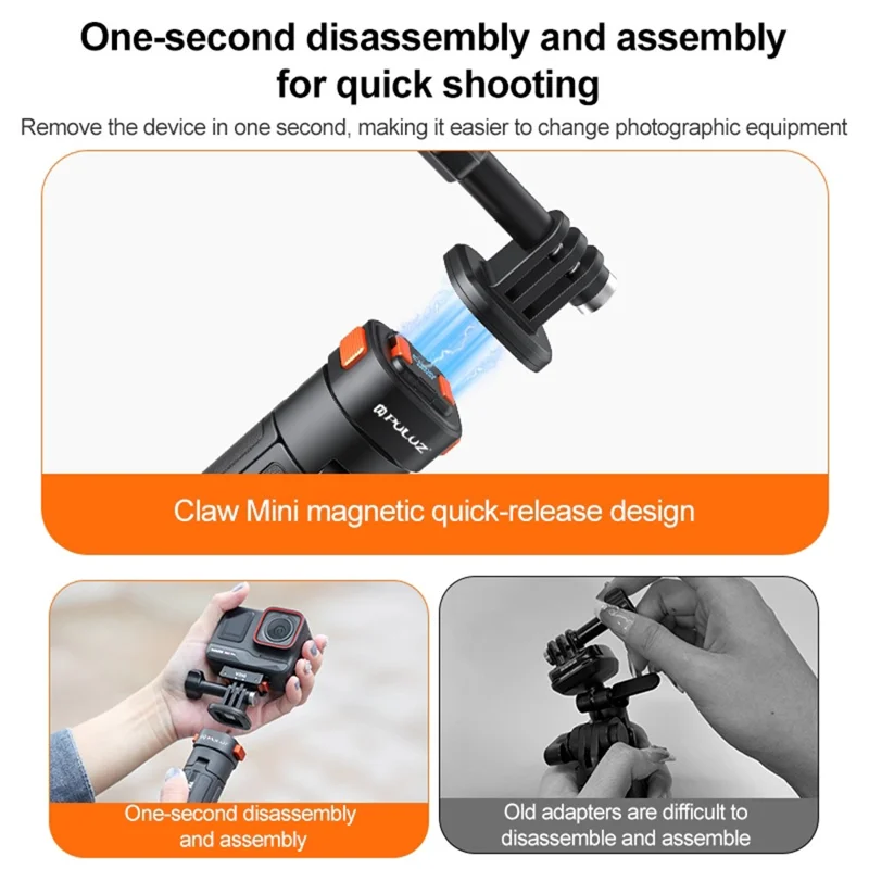 PULUZ PU729B Mini Magnetic Quick Release Tripod Adjustable Height Portable Selfie Stick for Action Cameras