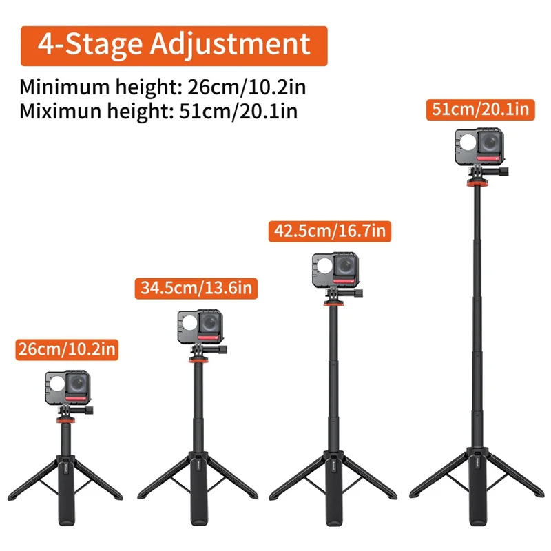 PULUZ PU733B 4-stage Adjustable Non Slip Tripod for GoPro / DJI Action Camera Extendable Selfie Stick