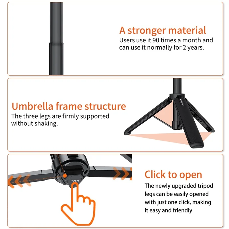 PULUZ PU733B 4-stage Adjustable Non Slip Tripod for GoPro / DJI Action Camera Extendable Selfie Stick