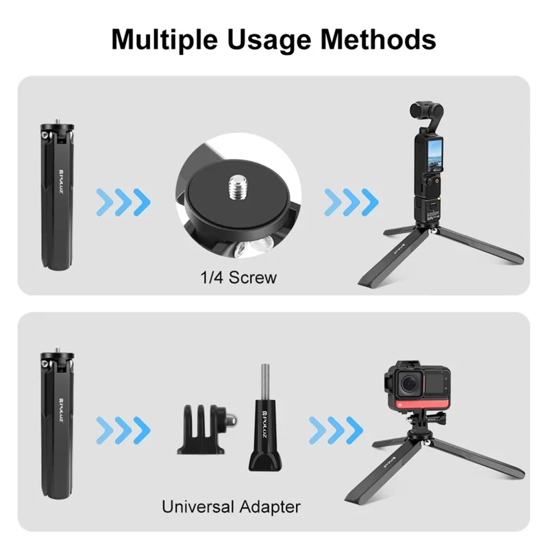 PULUZ PU929B For DJI Osmo Pocket 3 Aluminum Alloy Photography Tripod Stand Foldable Handheld Grip