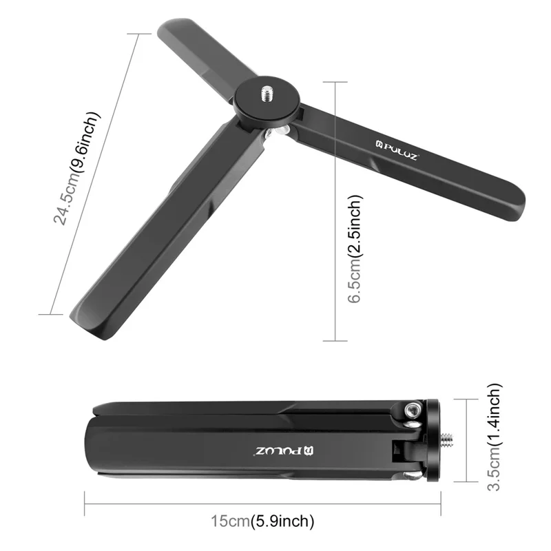 PULUZ PU929B For DJI Osmo Pocket 3 Aluminum Alloy Photography Tripod Stand Foldable Handheld Grip