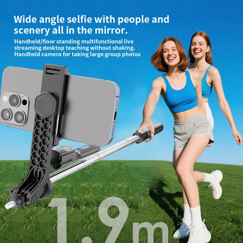 K50 Dual Phone Clip Bluetooth-Compatible Selfie Stick 1.9m Extendable Live Streaming Tripod - Black