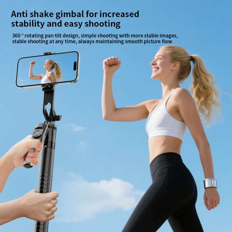 K50 Dual Phone Clip Bluetooth-Compatible Selfie Stick 1.9m Extendable Live Streaming Tripod - Black
