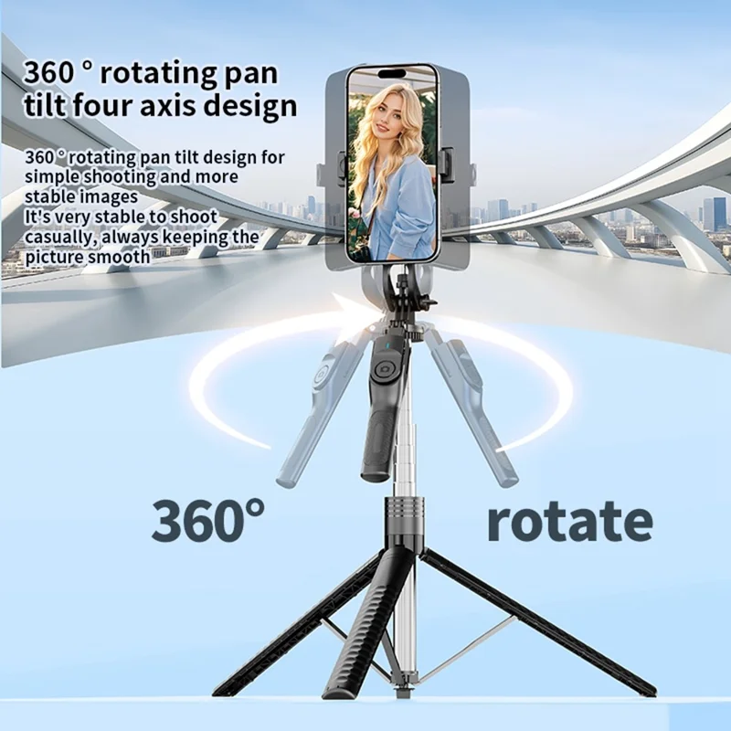 K50 Dual Phone Clip Bluetooth-Compatible Selfie Stick 1.9m Extendable Live Streaming Tripod - Black
