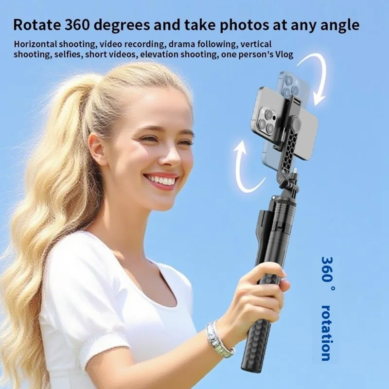 K50 Dual Phone Clip TikTok Bluetooth-Compatible Selfie Stick 1.9m Extendable Tripod with 2 Fill Lights - Black