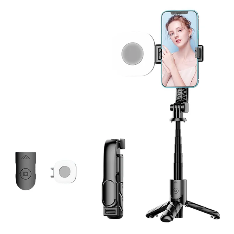 K25MINI Portable Bluetooth-Compatible Selfie Stick Smartphone Photography Tripod with 1 Square Fill Light