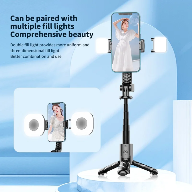 K25MINI Portable Bluetooth-Compatible Selfie Stick Smartphone Photography Tripod with 1 Square Fill Light