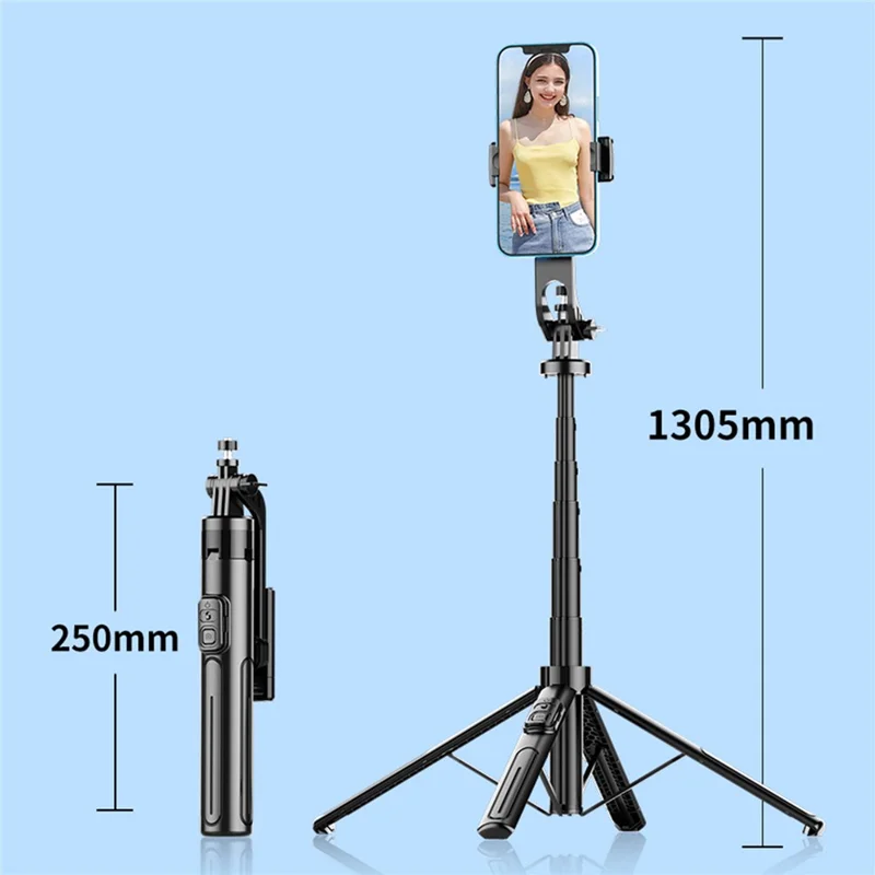 K27 Bluetooth-Compatible Selfie Stick Phone Extendable Live Streaming 4-Leg Stand with 1 Fill Light - Black