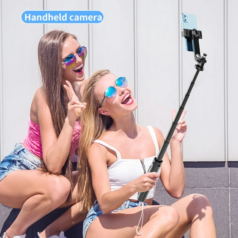 K27 Bluetooth-Compatible Selfie Stick Phone Extendable Live Streaming 4-Leg Stand with 1 Fill Light - Black