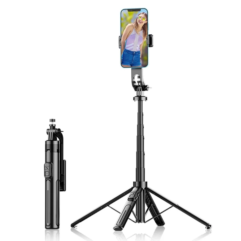 K27 Bluetooth-Compatible Selfie Stick Phone Extendable Live Streaming 4-Leg Stand with 2 Fill Lights - Black