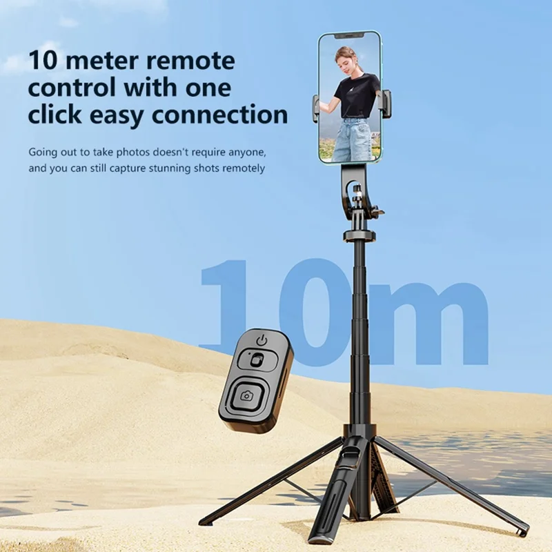 K27 Bluetooth-Compatible Selfie Stick Phone Extendable Live Streaming 4-Leg Stand with 2 Fill Lights - Black