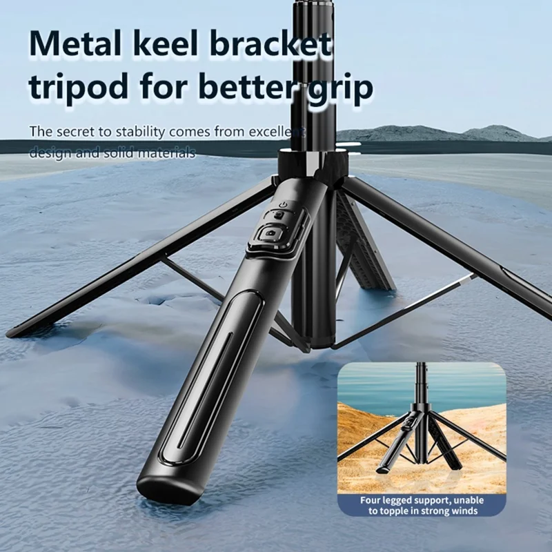 K27 Bluetooth-Compatible Selfie Stick Phone Extendable Live Streaming 4-Leg Stand with 2 Fill Lights - Black