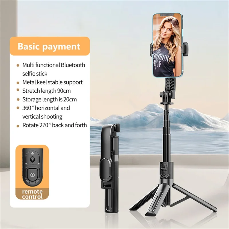 K26 Bluetooth-Compatible Phone Selfie Stick Portable Travel Extendable Live Streaming Tripod - Black