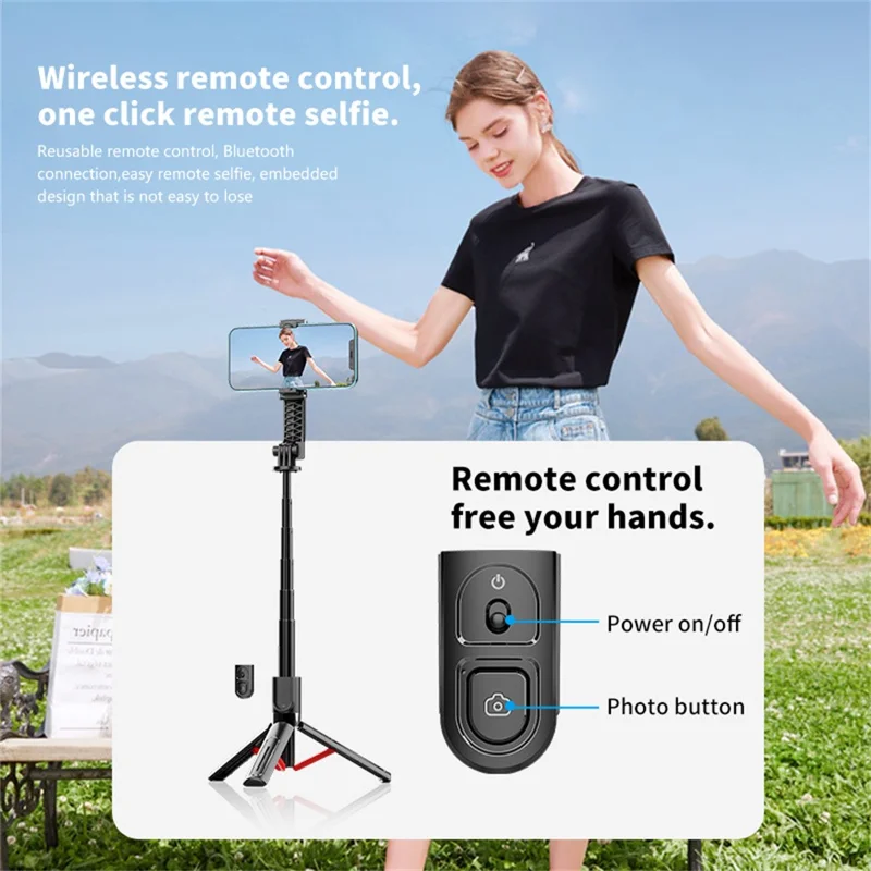 K26 Bluetooth-Compatible Phone Selfie Stick Portable Travel Extendable Live Streaming Tripod - Black