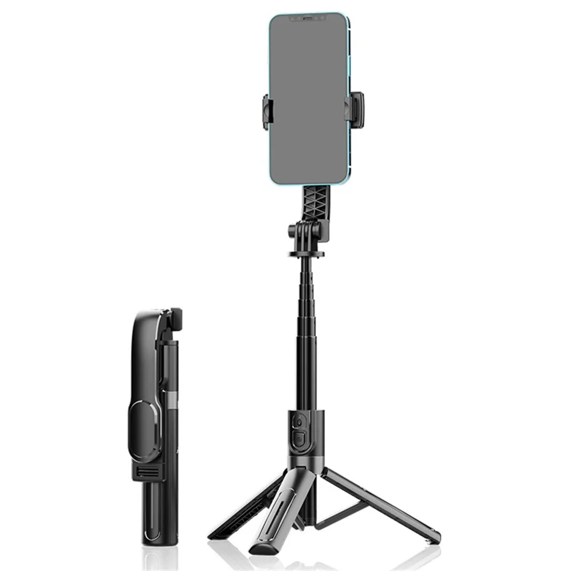 K26 Bluetooth-Compatible Phone Selfie Stick Portable Travel Extendable Live Streaming Tripod with 2 Fill Lights - Black