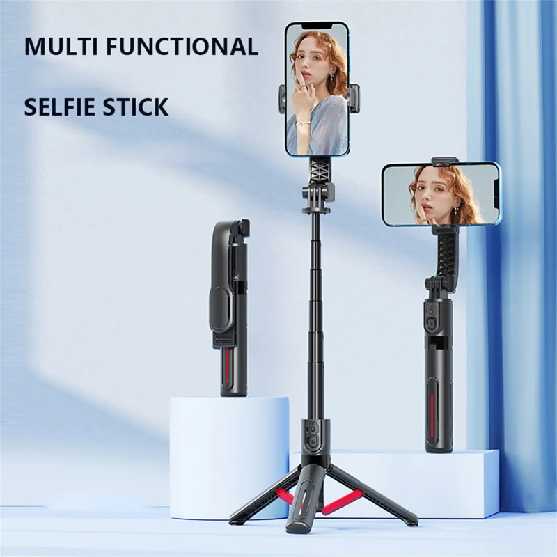 K26 Bluetooth-Compatible Phone Selfie Stick Portable Travel Extendable Live Streaming Tripod with 2 Fill Lights - Black
