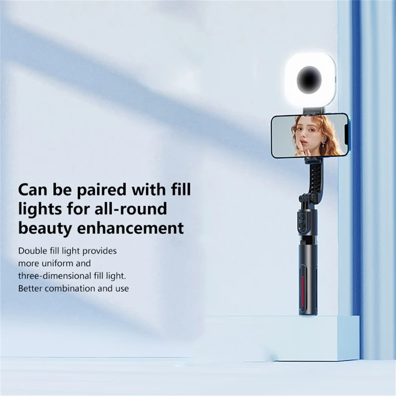 K26 Bluetooth-Compatible Phone Selfie Stick Portable Travel Extendable Tripod with 1 Square Fill Light - Black