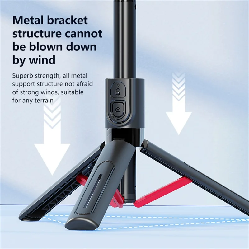 K26 Bluetooth-Compatible Phone Selfie Stick Portable Travel Extendable Tripod with 1 Square Fill Light - Black