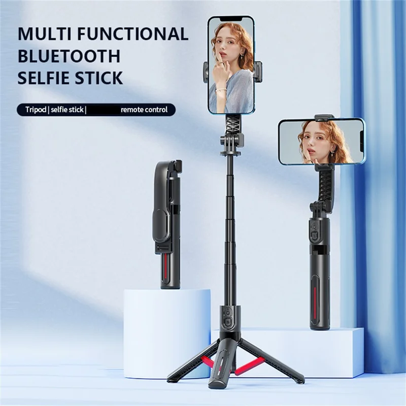 K26 Bluetooth-Compatible Phone Selfie Stick Portable Travel Extendable Tripod with 2 Square Fill Lights - Red