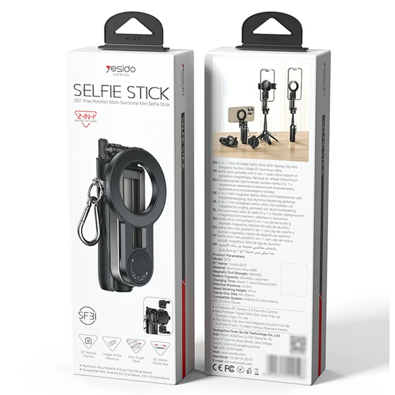 YESIDO SF31 MINI Tripod Selfie Stick Magnetic Phone Mount Remote Selfie Stick for Travel / Vlogging