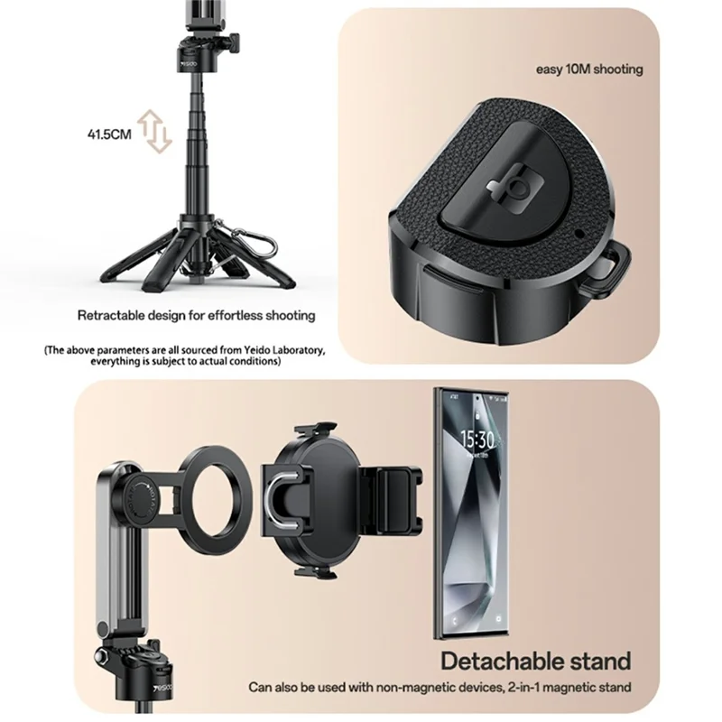 YESIDO SF31 MINI Tripod Selfie Stick Magnetic Phone Mount Remote Selfie Stick for Travel / Vlogging