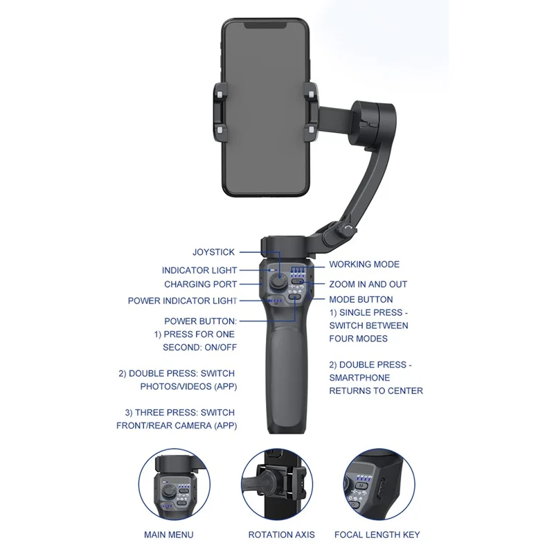 F11 Lite Foldable Handheld Stabilizer Anti-Shake Gimbal 3-Axis for Smartphone Vlogging / Live Streaming