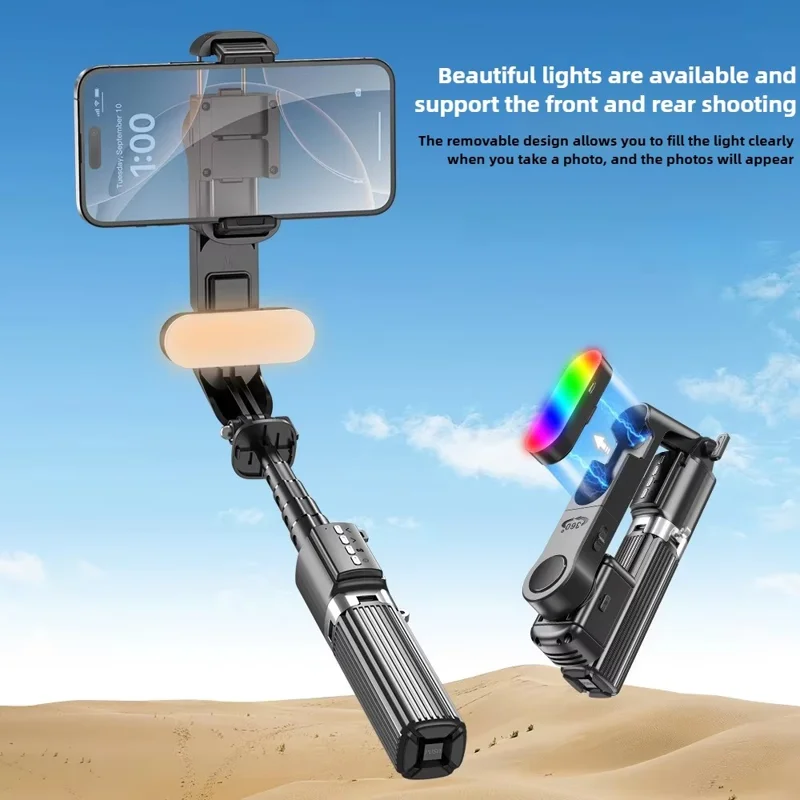 Q35 Extendable LED Selfie Stick Cellphone Tripod Gimbal Stabilizer with Fill Light for Smartphones