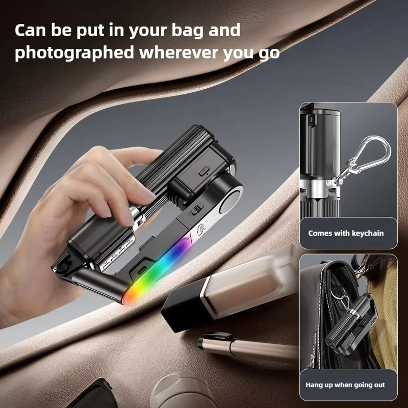 Q35 Extendable LED Selfie Stick Cellphone Tripod Gimbal Stabilizer with Fill Light for Smartphones