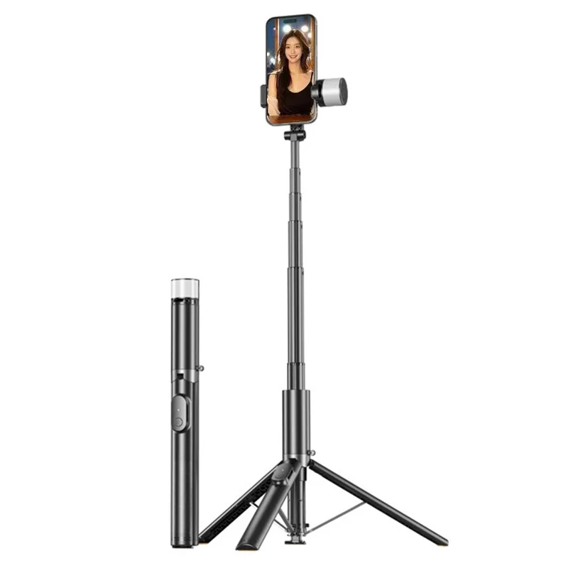 P27-D Portable Selfie Stick Tripod Auto Pop-Up with RGB Beauty Light 1.9m Extendable for Travel Photography