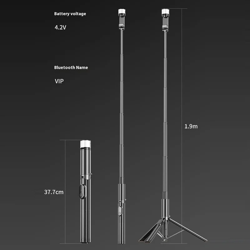 P27-D Portable Selfie Stick Tripod Auto Pop-Up with RGB Beauty Light 1.9m Extendable for Travel Photography