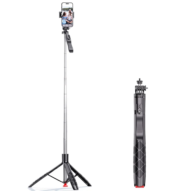 L15TT Auto Pop Up Treppiede Anti Shake Stand a Pavimento in Acciaio Inossidabile Asta Estensibile Selfie Stick