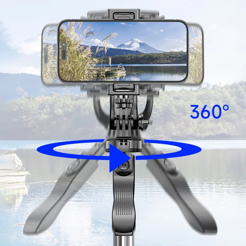 L15TT Auto Pop Up Treppiede Anti Shake Stand a Pavimento in Acciaio Inossidabile Asta Estensibile Selfie Stick