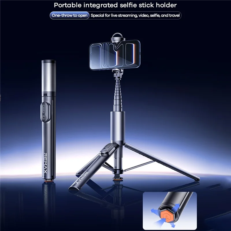 REMAX P10 Bärbar Selfiepinne med Bluetooth-kompatibel fjärrkontroll, automatisk uppfällbar stativ för 4,7-6,7 tum telefoner