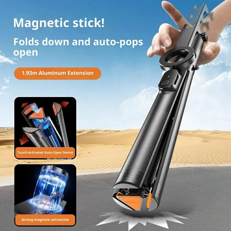 P27-MF Magnetic Selfie Stick Tripod Auto Pop Up Portable Extendable Monopod Bluetooth-Compatible Remote Control - Black