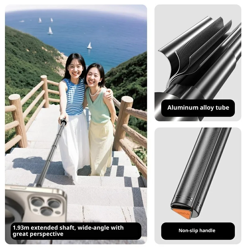 P27-MF Magnetic Selfie Stick Tripod Auto Pop Up Portable Extendable Monopod Bluetooth-Compatible Remote Control - Black