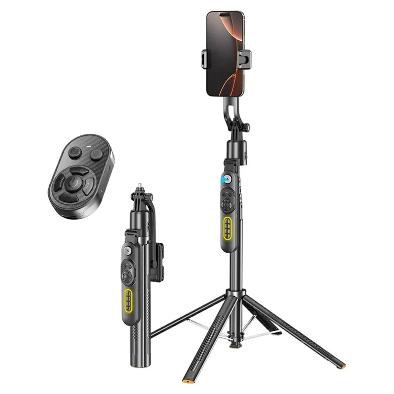 Q625 1,83 m Bluetooth-compatibele vierpotige selfie-stick met AI-tracking en anti-trilfunctie - Zwart