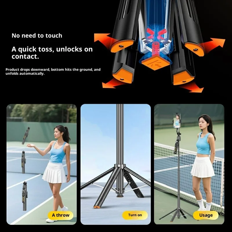 Q625 1,83 m Bluetooth-compatibele vierpotige selfie-stick met AI-tracking en anti-trilfunctie - Zwart