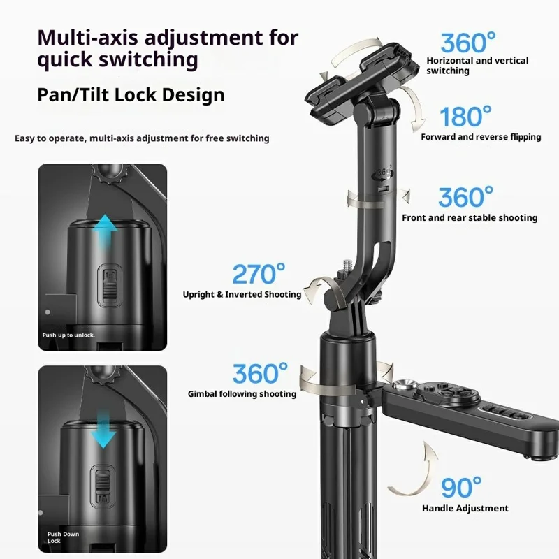 Q625 1,83 m Bluetooth-compatibele vierpotige selfie-stick met AI-tracking en anti-trilfunctie - Zwart